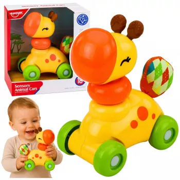 LEAN TOYS Interaktiivne sensoorne mänguasi Kaelkirjakauto väikelastele Kollane