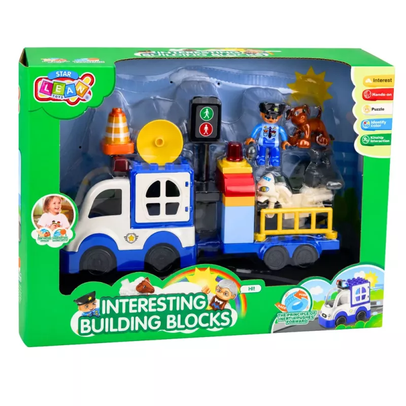 LEAN TOYS City Police Car Set with Motorized Bricks, Figures, Accessories