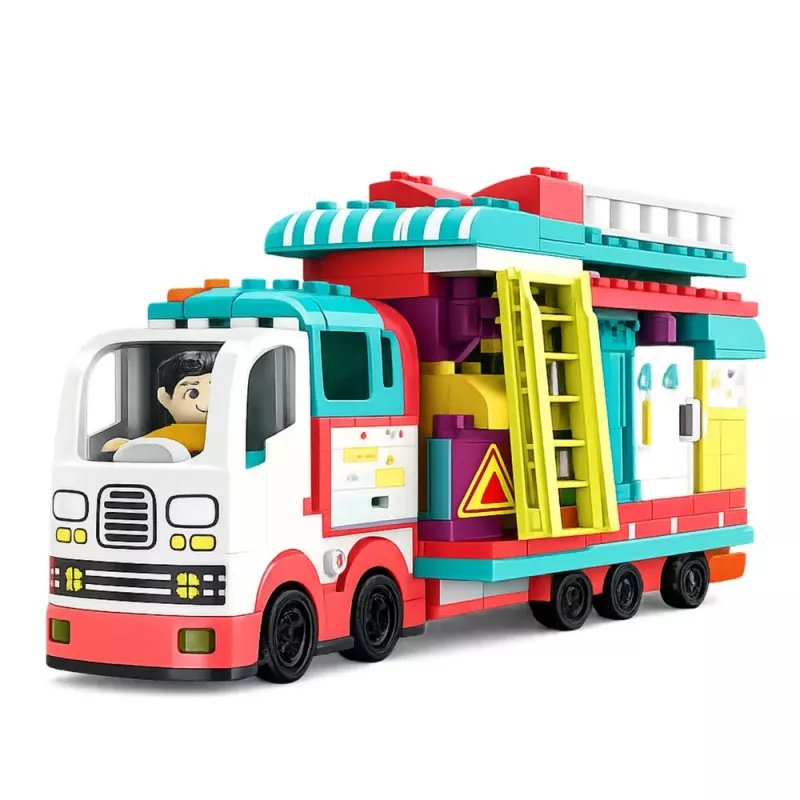 LEAN TOYS Kokkupandav Haagissuvila Ehitusklotsid Figuurid Tuled Helid 98 tk