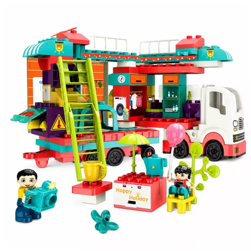 LEAN TOYS Kokkupandav Haagissuvila Ehitusklotsid Figuurid Tuled Helid 98 tk