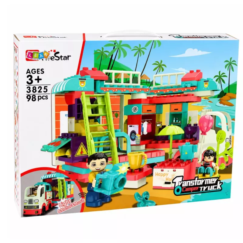 LEAN TOYS Kokkupandav Haagissuvila Ehitusklotsid Figuurid Tuled Helid 98 tk
