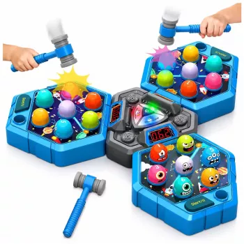 LEAN TOYS Whack-A-Mole Creatures Arcade Game For 3 Players 3 Modes Glowing Hammers