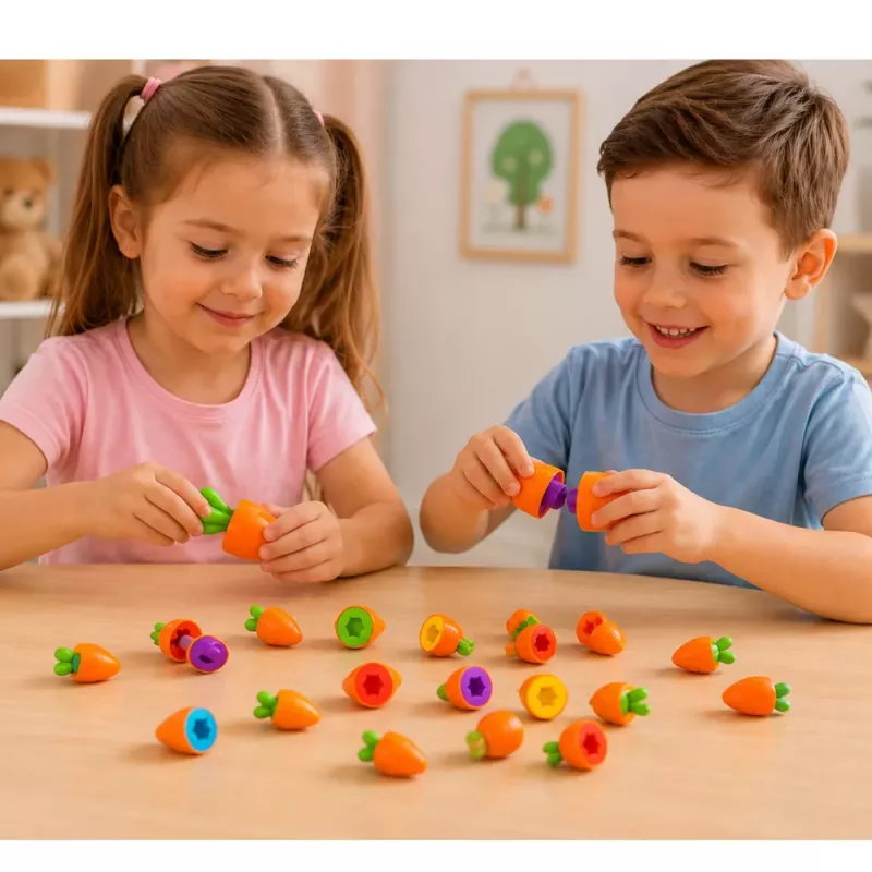 LEAN TOYS Hariv porgandisorteerija kujundite ja värvide sobitamiseks, 12 tk