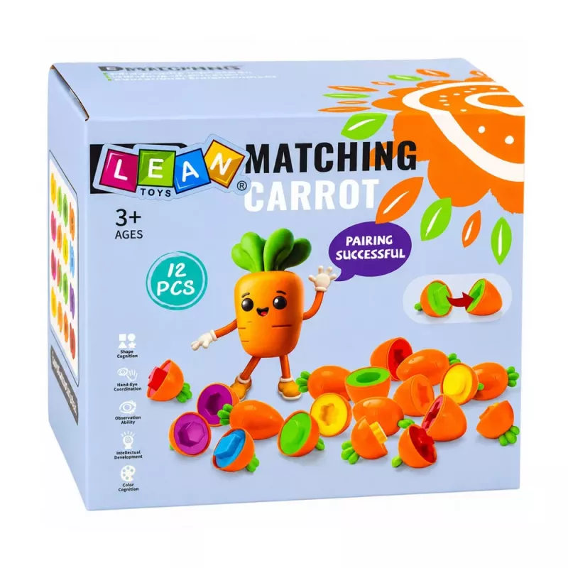 LEAN TOYS Hariv porgandisorteerija kujundite ja värvide sobitamiseks, 12 tk