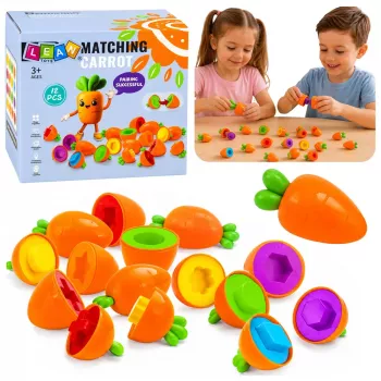 LEAN TOYS Hariv porgandisorteerija kujundite ja värvide sobitamiseks, 12 tk