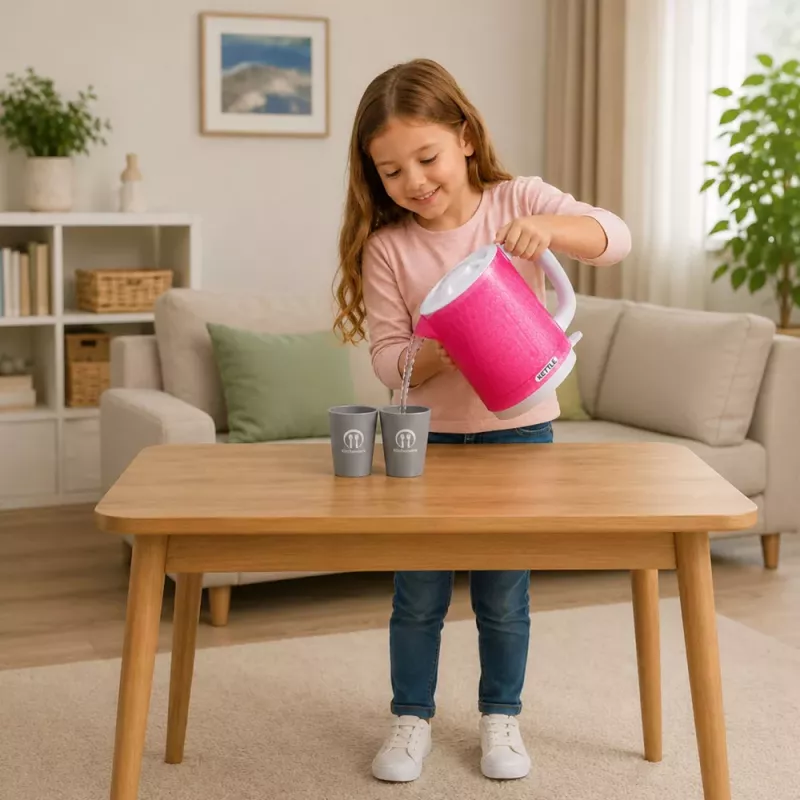 LEAN TOYS Laste veekeetja tasside komplekt toiduvalmistamise helide ja tuledega roosa