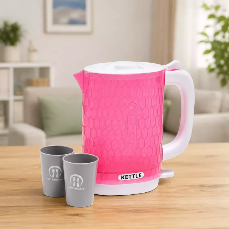 LEAN TOYS Laste veekeetja tasside komplekt toiduvalmistamise helide ja tuledega roosa