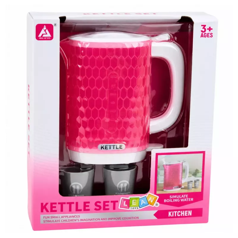 LEAN TOYS Laste veekeetja tasside komplekt toiduvalmistamise helide ja tuledega roosa