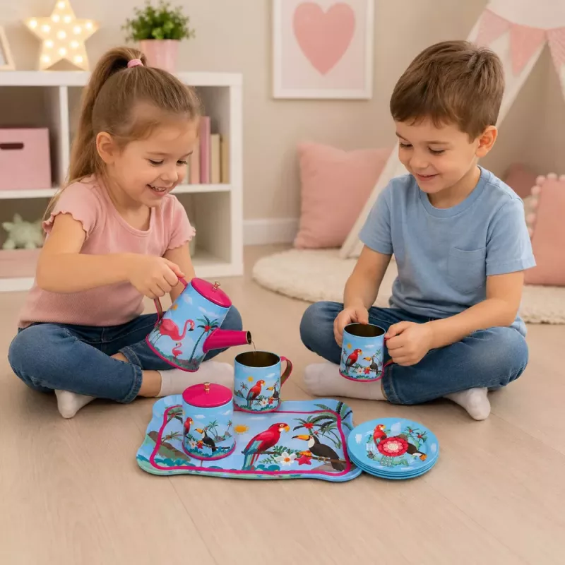 LEAN TOYS Teeserviit papagoidega, metall, eksootiline muster, 12 tk