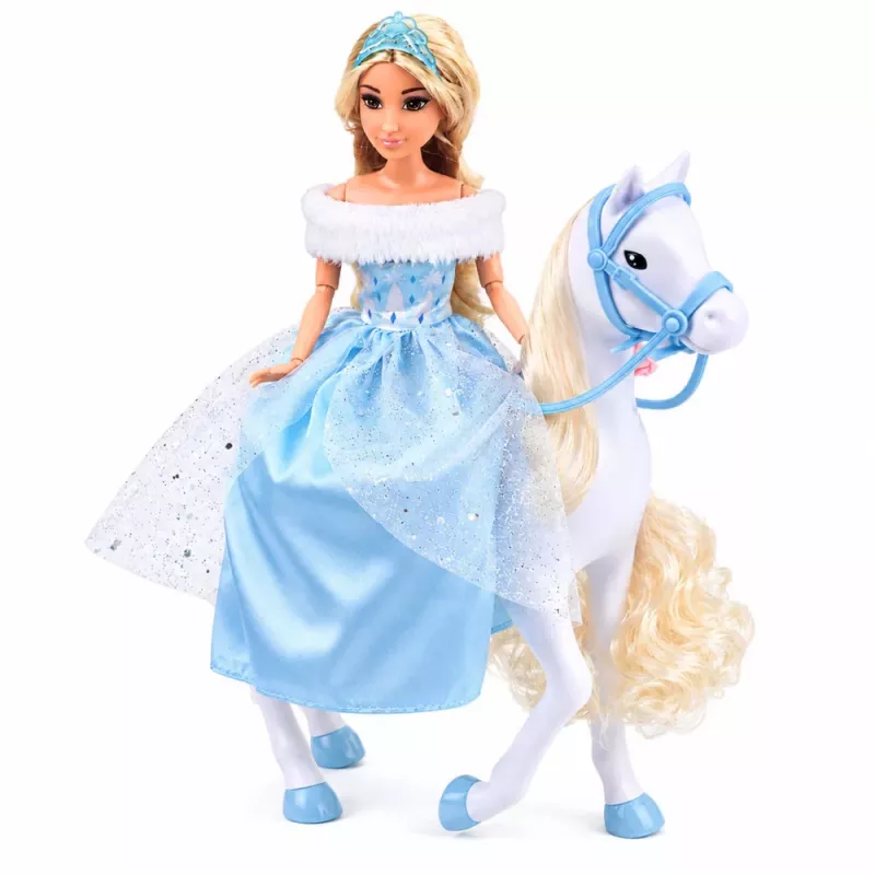 LEAN TOYS Anlily nukk valgel hobusel printsess sinises kleidis aksessuaaridega