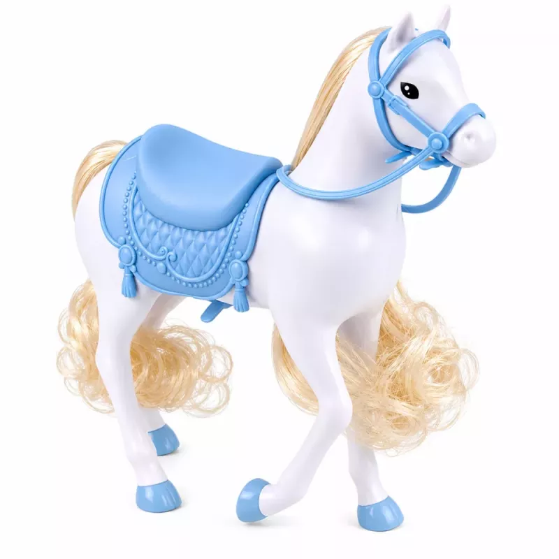 LEAN TOYS Anlily nukk valgel hobusel printsess sinises kleidis aksessuaaridega