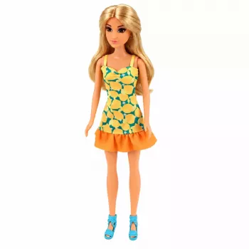 LEAN TOYS Anlily nukk kollases kleidis koos kassipoja, aiamööbli ja vihmavarjuga