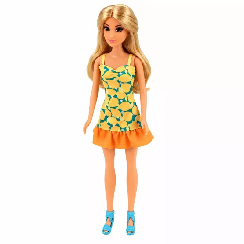 LEAN TOYS Anlily nukk kollases kleidis koos kassipoja, aiamööbli ja vihmavarjuga