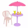 LEAN TOYS Anlily nukk kollases kleidis koos kassipoja, aiamööbli ja vihmavarjuga