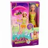 LEAN TOYS Anlily nukk kollases kleidis koos kassipoja, aiamööbli ja vihmavarjuga