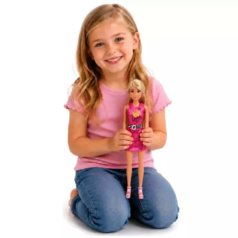 LEAN TOYS Anlily nukk roosas kleidis, käekotiga, ehete ja aksessuaaride komplekt