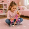 LEAN TOYS Anlily nukk roosas kleidis koos jalgratta ja beebiistmega