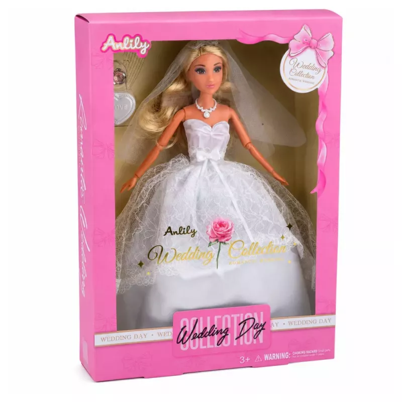 LEAN TOYS Anlily Bride Doll in White Wedding Dress with Lace Accessories Set