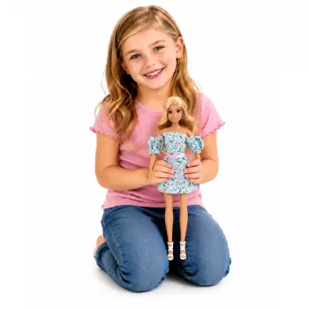 LEAN TOYS Anlily moenukk sinise lillelise kleidi, käekoti ja aksessuaaride komplektiga