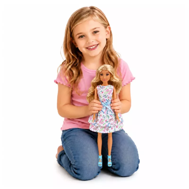 LEAN TOYS Anlily nukk koeraga, lillelise kleidi, käekoti, suupistete ja aksessuaaride komplekt