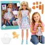 LEAN TOYS Anlily nukk koeraga, lillelise kleidi, käekoti, suupistete ja aksessuaaride komplekt