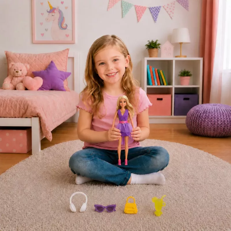LEAN TOYS Anlily Fashion Doll in Purple Dress with Headphones and Accessories Set