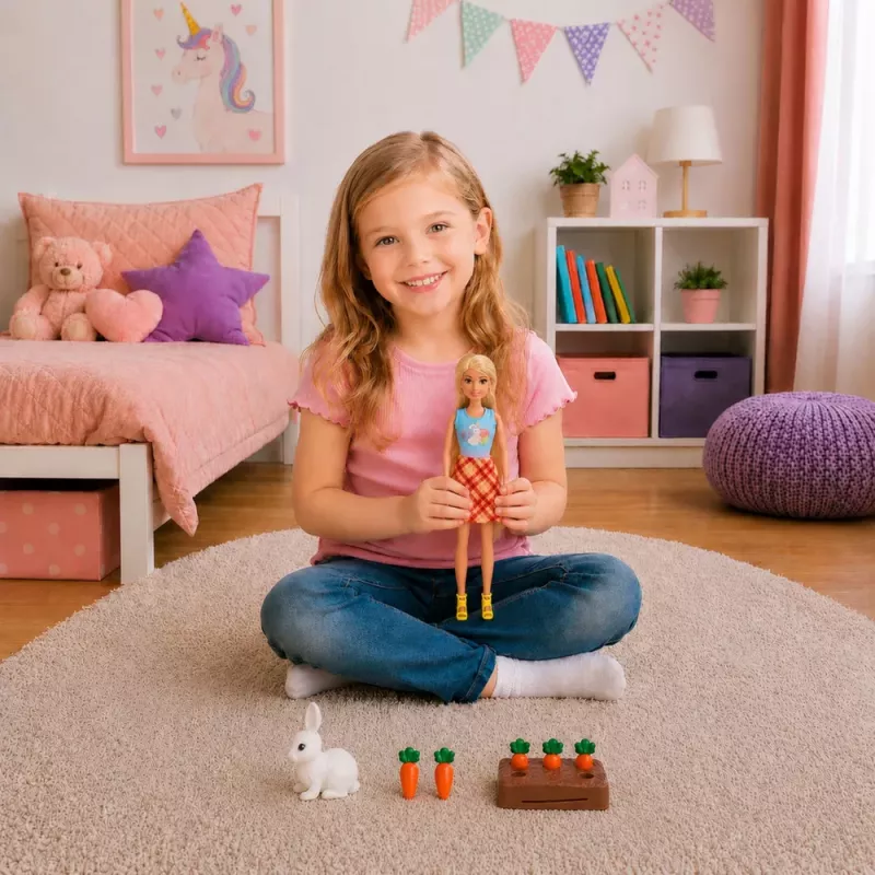 LEAN TOYS Anlily nukk valge jänese ja porganditega porgandialuse komplekt