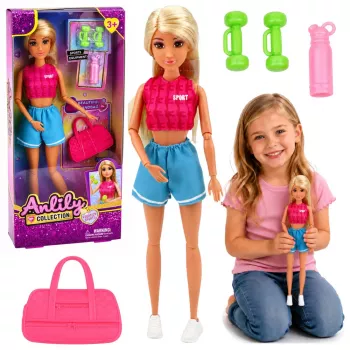 LEAN TOYS Anlily nukk spordiriietuses hantlite, veepudeli, koti ja aksessuaaride komplektiga