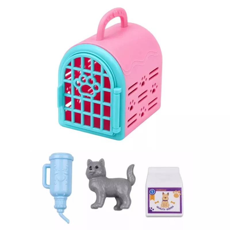 LEAN TOYS Anlily nukk lemmikloomakandja ja halli kassipojaga komplekt