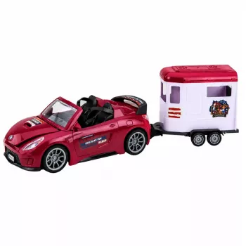 LEAN TOYS Burgundia kabriolettauto hobusekäruga avatavate ustega komplekt 1:24 die-cast