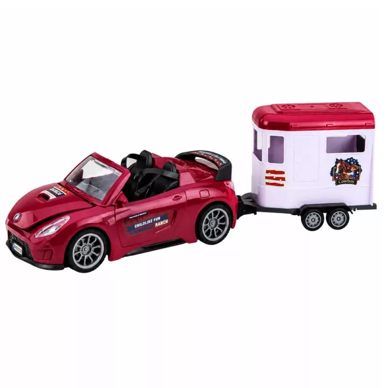 LEAN TOYS Burgundia kabriolettauto hobusekäruga avatavate ustega komplekt 1:24 die-cast