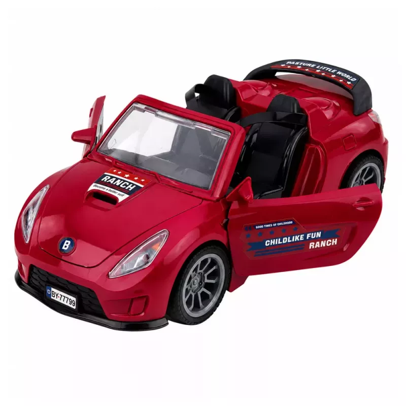 LEAN TOYS Burgundia kabriolettauto hobusekäruga avatavate ustega komplekt 1:24 die-cast