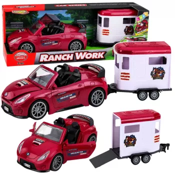 LEAN TOYS Burgundia kabriolettauto hobusekäruga avatavate ustega komplekt 1:24 die-cast