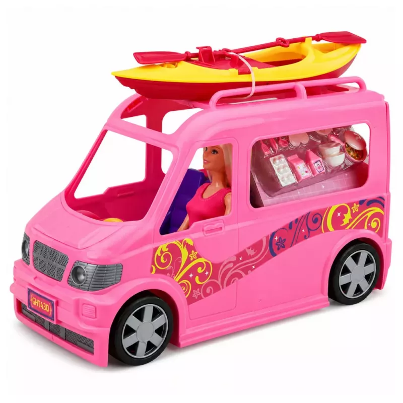 LEAN TOYS Traveler Doll with Camper and Kayak Accessories Lights Sounds Set