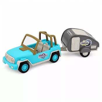 LEAN TOYS Maastikuauto koos haagismajaga helidega Sinine Turistikomplekt