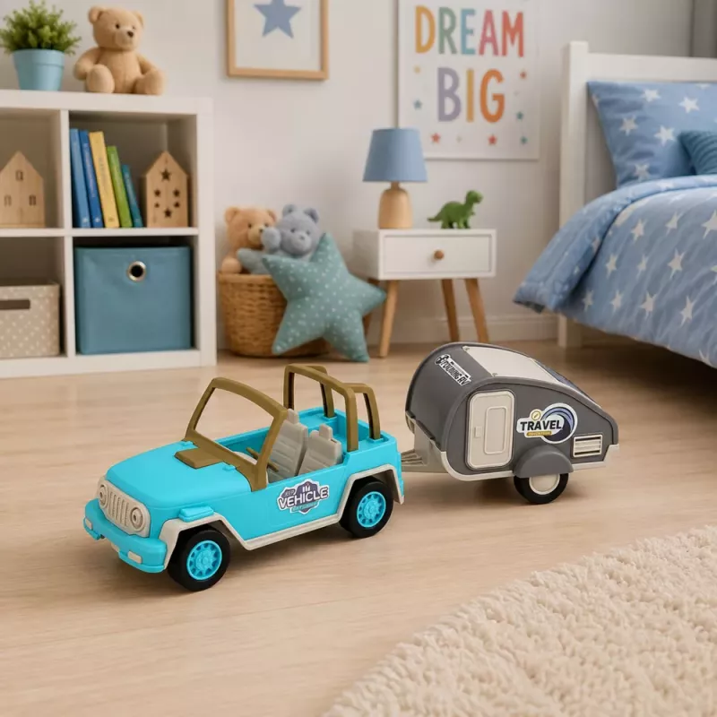 LEAN TOYS Maastikuauto koos haagismajaga helidega Sinine Turistikomplekt
