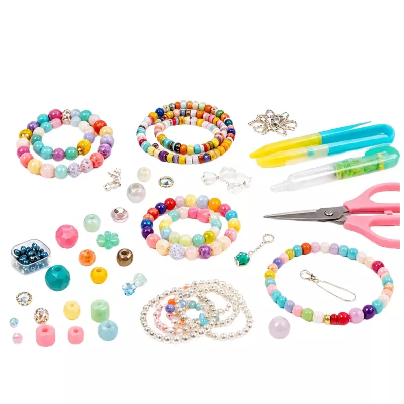LEAN TOYS Ehete valmistamise komplekt karbis - 1000 tükki helmeid, ripatsid, tähed