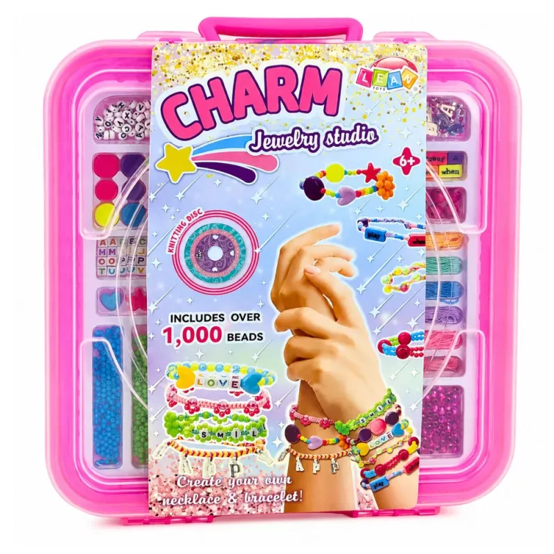 LEAN TOYS Ehete valmistamise komplekt karbis - 1000 tükki helmeid, ripatsid, tähed