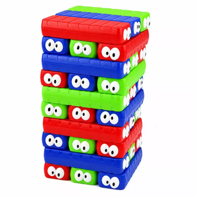 LEAN TOYS Skill Game Tower of Blocks with Eyelets Dice Colorful 30 pcs
