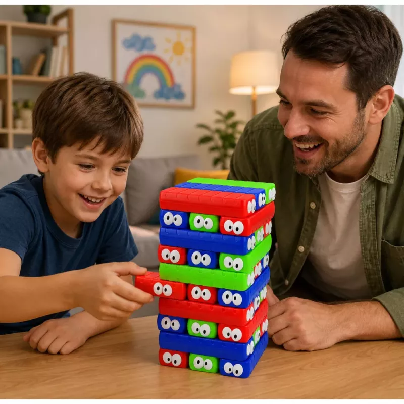 LEAN TOYS Skill Game Tower of Blocks with Eyelets Dice Colorful 30 pcs