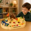 LEAN TOYS Interaktiivne manuaalne mänguraja komplekt dinosaurustega, 8 väljakutset, sõidukid