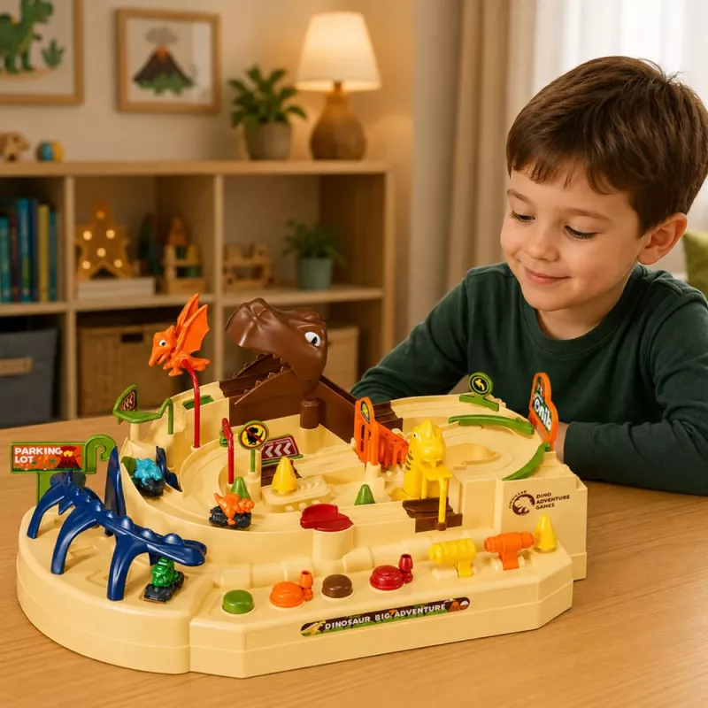 LEAN TOYS Interaktiivne manuaalne mänguraja komplekt dinosaurustega, 8 väljakutset, sõidukid