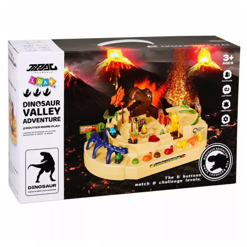 LEAN TOYS Interaktiivne manuaalne mänguraja komplekt dinosaurustega, 8 väljakutset, sõidukid