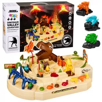 LEAN TOYS Interaktiivne manuaalne mänguraja komplekt dinosaurustega, 8 väljakutset, sõidukid