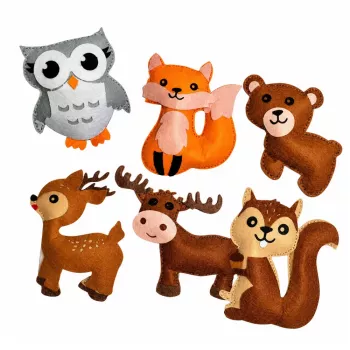 LEAN TOYS Loomingukomplekt pehmete metsloomade õmblemiseks vildist 6 tk