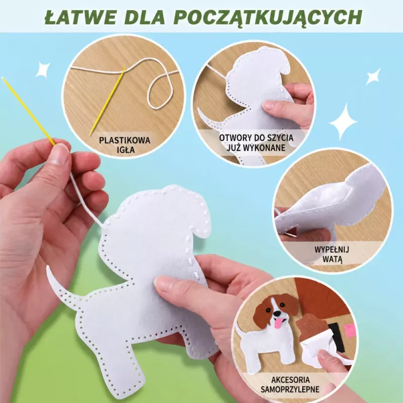 LEAN TOYS Loominguline komplekt pehmete mänguasjade õmblemiseks vildist plüššnukud DIY koerad 6 tk
