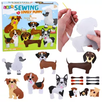 LEAN TOYS Loominguline komplekt pehmete mänguasjade õmblemiseks vildist plüššnukud DIY koerad 6 tk