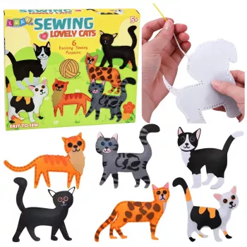 LEAN TOYS Loominguline õmblusmänguasjade komplekt, vildist kassid, plüüsist DIY 6 tk