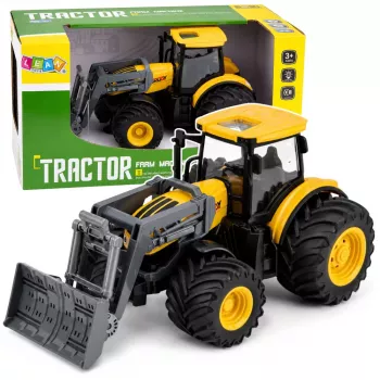 LEAN TOYS Põllumajandustraktor koos buldooseriga tulede ja helidega kollane 1:24