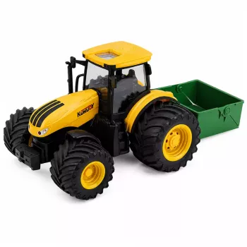 LEAN TOYS Põllumajandustraktor väetise laoturiga, tulede ja heliga, kollane, 1:24